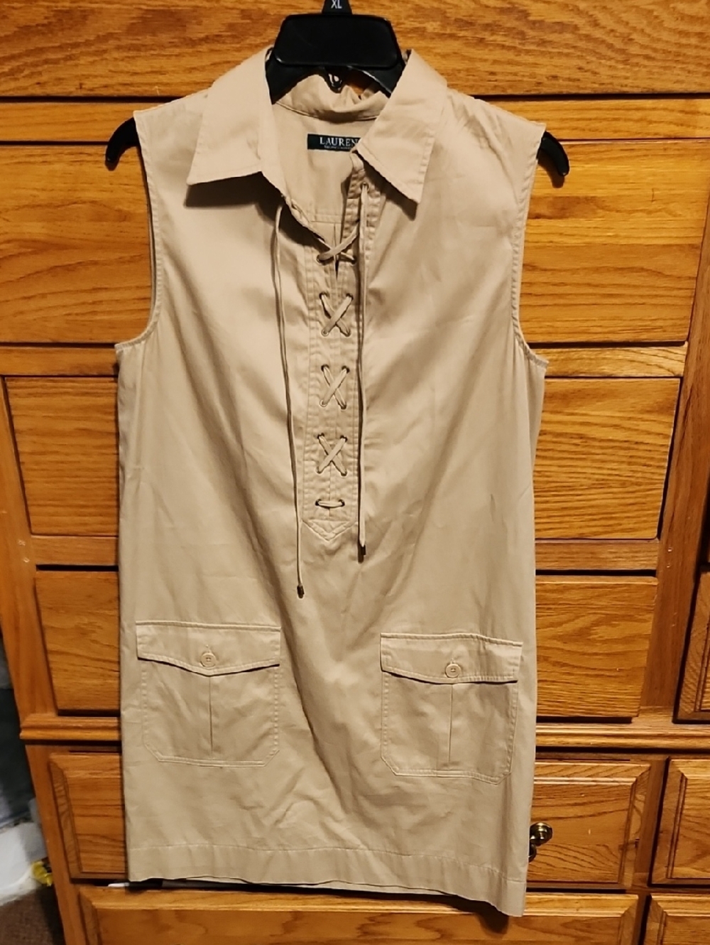 Lauren Ralph Lauren Sleeveless Lace-Up Shift Dress in Khaki